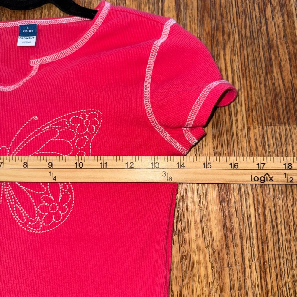 Old Navy Baby Tee Pink Y2K Butterfly Ribbed Contrast Stitch XS Fairycore Grunge - Picture 6 of 8